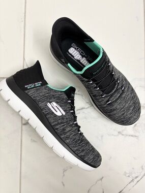 Skechers Hands Free Slip Ins Sneakers Womens 7 Summits Black Turquoise